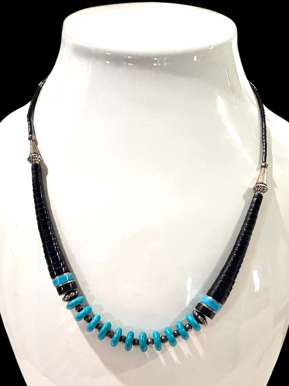 Vintage Southwestern 20” Hand-Carved Horn & Turquoise Statement Necklace